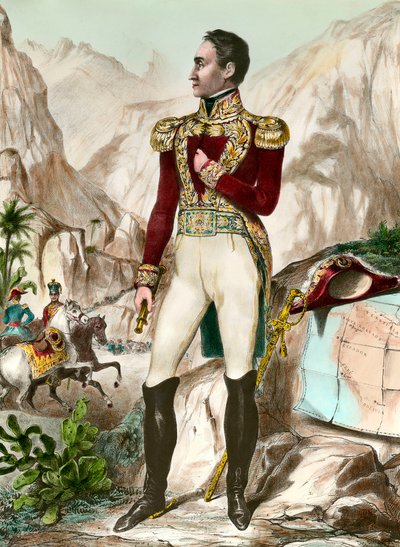 Portrait en pied de Simon Bolivar (1783-1830) نقش عام لأمريكا الجنوبية من القرن التاسع عشر. مجموعة خاصة بواسطة فنان غير معروف