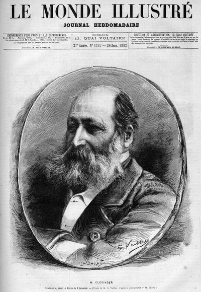 صورة لأوغست كليسنجر (1814-1883) ، نحات ورسام فرنسي. نقش في "" لوموند اللامع "1883. مجموعة خاصة. بواسطة فنان غير معروف