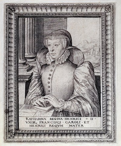 صورة لكاترين دي ميديسي (كاترينا دي ميديشي) (1519-1589) ، ملكة فرنسا. نقش القرن السادس عشر. بو ، متحف دو شاتو بواسطة فنان غير معروف