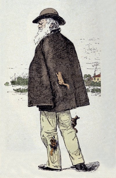 صورة لتشارلز داروين (1809-1882) يلعب مع السناجب. بواسطة فنان غير معروف