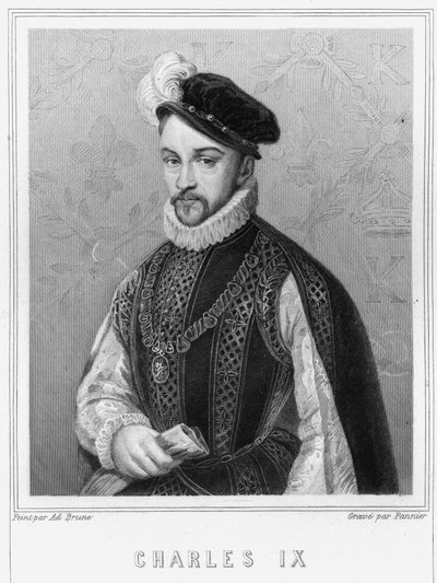 صورة شخصية لتشارلز التاسع (1550 - 1574) ، ملك فرنسا - في "Histoire des Français" للافالي ، نقش ، بدون تاريخ. بواسطة فنان غير معروف