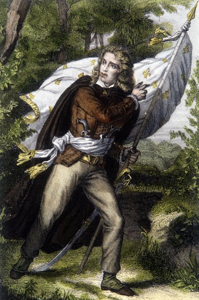 صورة للشيف شوان جاك كاثلينو (1759-1793) يحمل الراية بزهور الزنابق بواسطة فنان غير معروف