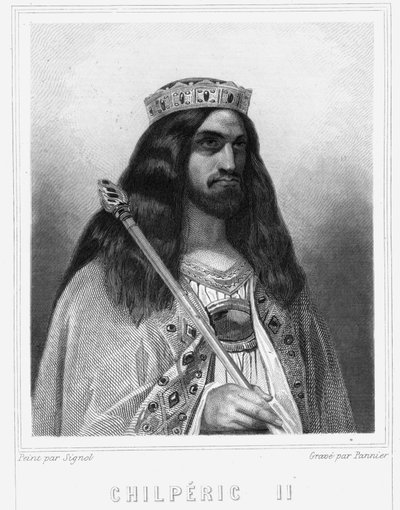 صورة لكلدريك الثالث (ضد ٦٧٠ - ٧٢١) ، ملك نيوستريا - في "Histoire des Francais" بواسطة لافالي ، نقش ، sd. بواسطة فنان غير معروف