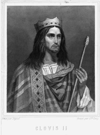 صورة لكلوفيس الثاني (؟ - 657) ، ملك نيوستريا ، بورغندي وأوستراسي - في "" Histoire des Français "" للافالي ، نقش ، بدون تاريخ. بواسطة فنان غير معروف