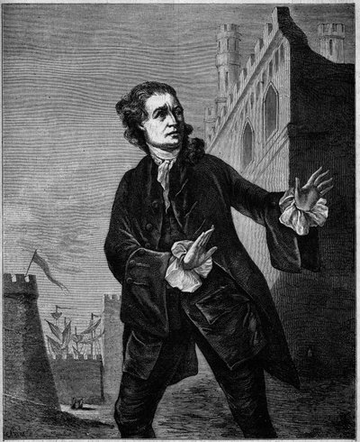 صورة لديفيد جاريك (1717-1779) ، كوميدي إنجليزي ، مثل "هاملت" لشكسبير. نقش ويلسون في "" Le Magasin الخلابة "" بواسطة فنان غير معروف