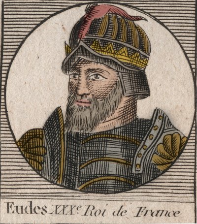 Portrait of Eudes (Odon) (v.860 - 898) ، كونت باريس و Troyes ، ثم ملك فرنسا - تم انتخاب كونت باريس EUDES للعرش الفرنسي بعد خلع تشارلز الإمبراطور - نقش من "Instruction sur l'Histoire de" فرنسا "" من تأليف تشارلز كونستانت بواسطة فنان غير معروف