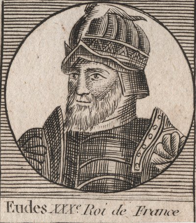 Portrait of Eudes (Odon) (v.860 - 898) ، كونت باريس و Troyes ، ثم ملك فرنسا - تم انتخاب كونت باريس EUDES للعرش الفرنسي بعد خلع تشارلز الإمبراطور - نقش من "Instruction sur l'Histoire de فرنسا "" من تأليف تشارلز كونستانت بواسطة فنان غير معروف