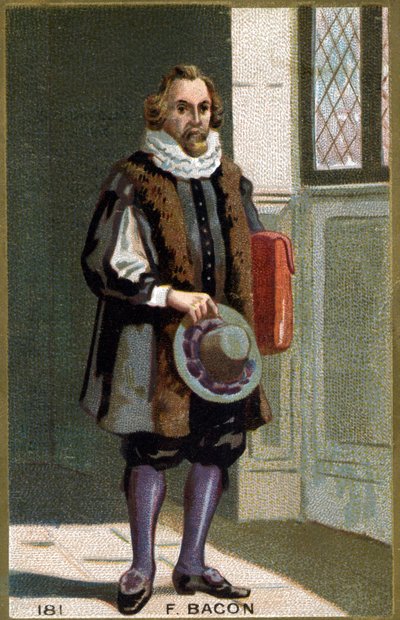 صورة لرجل الدولة والفيلسوف الإنجليزي فرانسيس بيكون بارون فيرولام (1561 - 1626). الطباعة الحجرية الملونة في القرن التاسع عشر. بواسطة فنان غير معروف