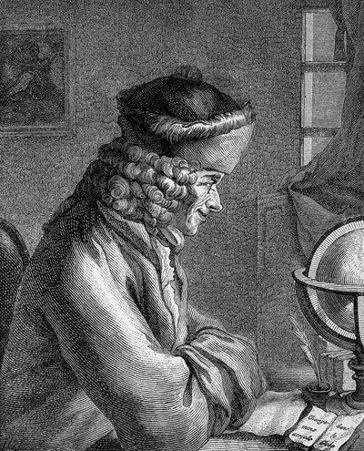 صورة لفرانسوا ماري أرويت ديت فولتير (1694 - 1778) في شاتو دي فيرني عام 1764. بواسطة فنان غير معروف