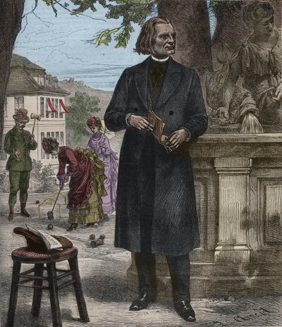 صورة لفرانز ليزت (1811-1886) ، الملحن المجري وعازف البيانو والقائد (فرانز ليزت ، الملحن المجري ، عازف البيانو والقائد) نقش في "الموسيقى الشعبية" "" صحيفة أسبوعية شهيرة - 1882 بواسطة فنان غير معروف