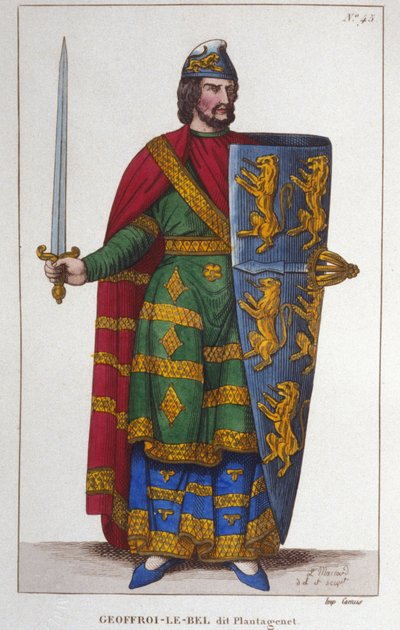 صورة لجيفروي الخامس دي لو بيل أو بلانتاجين كومت دانجو (1113-1151). نقش من عام 1830 بواسطة فنان غير معروف