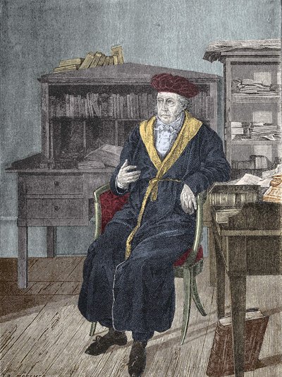 صورة لجورج فيلهلم فريدريش هيجل في مكتبه (1770 - 1831) فيلسوف ألماني بواسطة فنان غير معروف