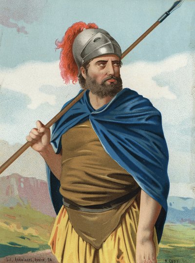 صورة لرجل الحرب حنبعل أو أنيبال القرطاجي (البوني) (247 ق.م - 183 ق.م). بعد "" احتفال hombres y Mujeres "". برشلونة 1877. بواسطة فنان غير معروف