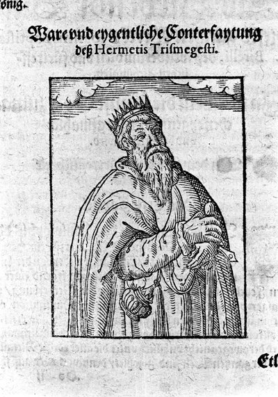 صورة لهيرميس Trimegiste (Trismegistus) ، المنجم. نقش من "الكيميا نوفا" لجيوفاني باتيستا بيريلي بواسطة فنان غير معروف