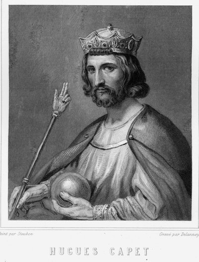 صورة لهوجز الأول كابيه (ضد 941 - 996) ، دوق فرنسا ثم ملك فرنسا - في "Histoire des Français" بواسطة Lavallée ، نقش ، بدون تاريخ. بواسطة فنان غير معروف