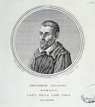 صورة للملحن الإيطالي جريجوريو أليجري (1582-1652) نقش. 1629. بولونيا ، المتحف الببليوغرافي المدني بواسطة فنان غير معروف
