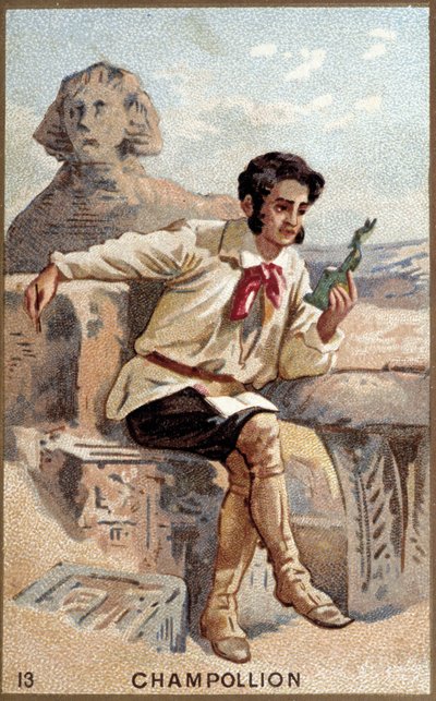 صورة جان فرانسوا (جان فرانسوا) شامبليون ، ديت لو جون (1790 - 1832) عالم المصريات الفرنسي. الطباعة الحجرية الملونة في القرن التاسع عشر. بواسطة فنان غير معروف