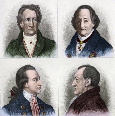بورتريه يوهان فولفجانج جوته (1749 - 1832) ، كاتب ألماني ، له أعمار مختلفة في حياته. نقش القرن التاسع عشر. بواسطة فنان غير معروف