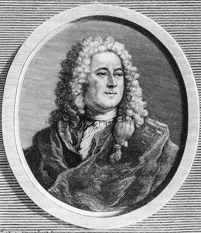 صورة لجون لو (1671 - 1729) ، مالي اسكتلندي تسبب في الإفلاس عام 1720 (حدث شارع كوينكامبويكس) - في فيلم "La France juive" للمخرج إدوارد درومون. بواسطة فنان غير معروف