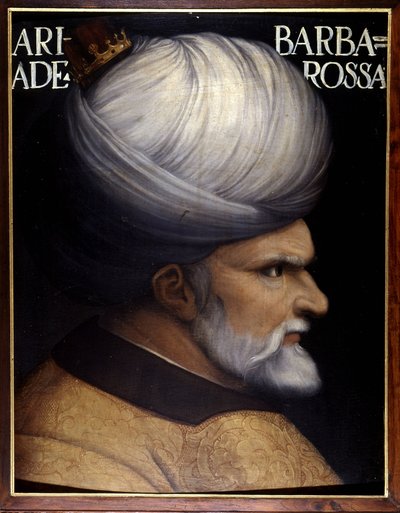 صورة لخير الدين بربروس (1476-1546) ، المؤسس مع شقيقه ريجنسي الجزائر ، كان تابعًا للسلطان العثماني وحليف فرنسا ضد لوحة شارل الخامس في القرن السادس عشر. متحف أوفيزي ، فلورنسا. بواسطة فنان غير معروف