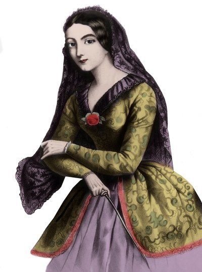 صورة لولا مونتيز (1821-1861) (ماري دولوريس إليزا روزانا جيلبرت) ، راقصة ومومسة غريبة ، معروفة بعشيقة الملك لويس الأول ملك بافيير بواسطة فنان غير معروف