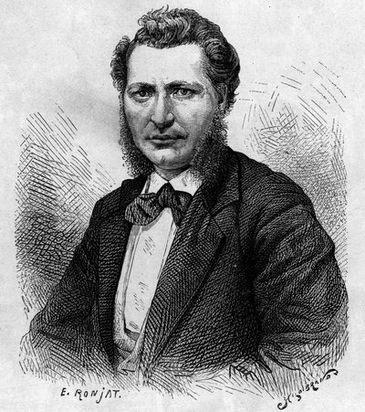 صورة لويس رييل (1844-1885) ، سياسي كندي ومدافع عن شعب ميتيس. نقش في "Le journal de la jeunesse" " بواسطة فنان غير معروف