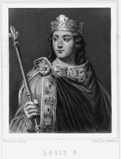 صورة لويس الخامس لو فاينيان (967-987) ، ملك فرنسا - في "Histoire des Français" للافالي ، نقش ، بدون تاريخ. بواسطة فنان غير معروف