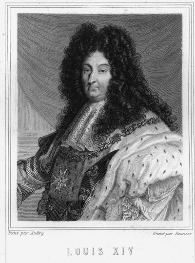 صورة لويس الرابع عشر (1638 - 1715) ، ملك فرنسا - في "Histoire des Français" للافالي ، نقش ، بدون تاريخ. بواسطة فنان غير معروف