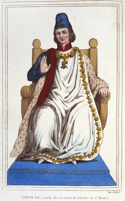 صورة لويس الحادي عشر في زي وسام القديس ميشيل (1423-1483). نقش من عام 1830 بواسطة فنان غير معروف