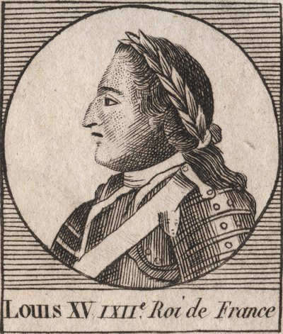 صورة لويس الخامس عشر (1710-1774) دي لو بيان أيم ، ملك فرنسا من 1715 إلى 1774 - لويس الخامس عشر ، المعروف باسم لويس الحبيب ، ملك فرنسا - نقش من "Instruction sur l'Histoire de France" "لتشارلز كونستانت لو تيلير 1821 بواسطة فنان غير معروف