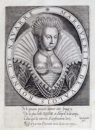 صورة لمارغريت دي فالوا (1553 - 1615) المعروفة باسم الملكة مارغو. نقش القرن السادس عشر. بو ، متحف دو شاتو بواسطة فنان غير معروف