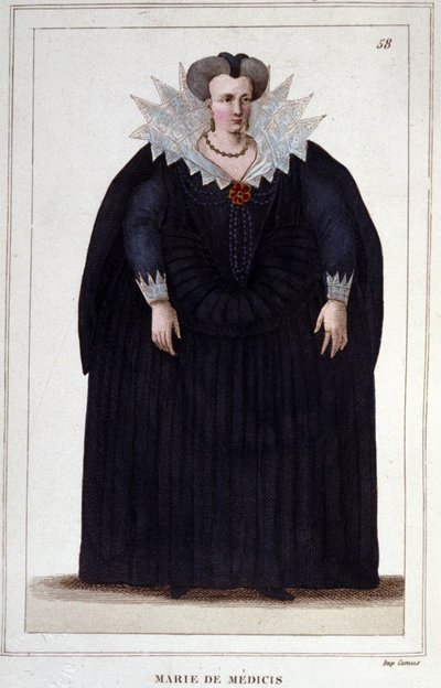 صورة لمريم ميديشي (1573 - 1642) ، زوجة هنري الرابع وأم لويس الثالث عشر. نقش من عام 1830 بواسطة فنان غير معروف