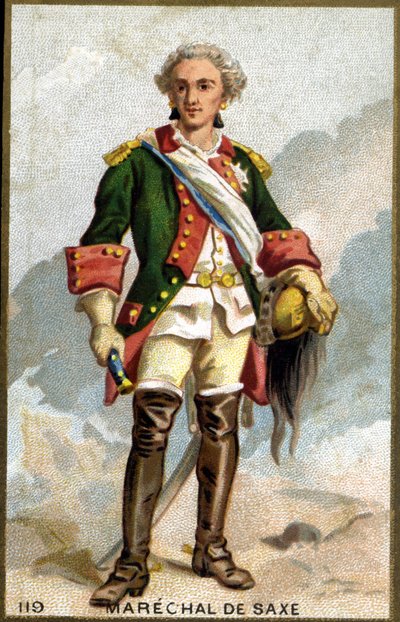 صورة لموريس ، كونت ساكسونيا المعروف بمارشال ساكسونيا (1696 - 1750) ، مارشال فرنسا. الطباعة الحجرية الملونة في القرن التاسع عشر. بواسطة فنان غير معروف