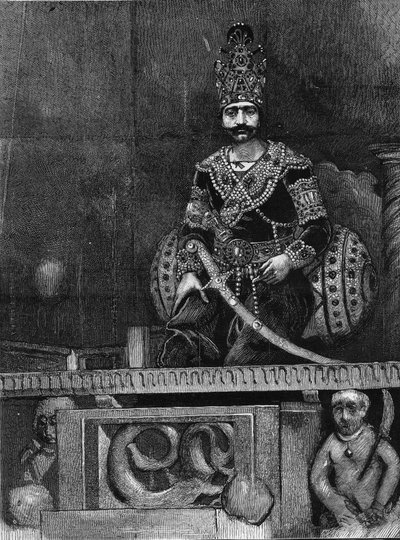 صورة لناصر الدين (ناصر الدين) (1831-1896) شاه بلاد فارس على عرشه. بواسطة فنان غير معروف