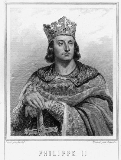 صورة لفيليب الثاني ديت فيليب أوغست (1165-1223) ، ملك فرنسا - في "Histoire des Français" للافالي ، نقش ، بدون تاريخ. بواسطة فنان غير معروف