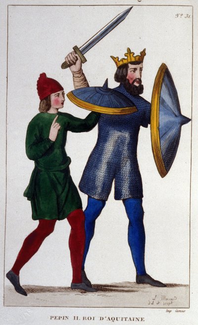 صورة لبين الثاني (823 - 864) ، ملك آكيتاين. نقش من عام 1830. بواسطة فنان غير معروف