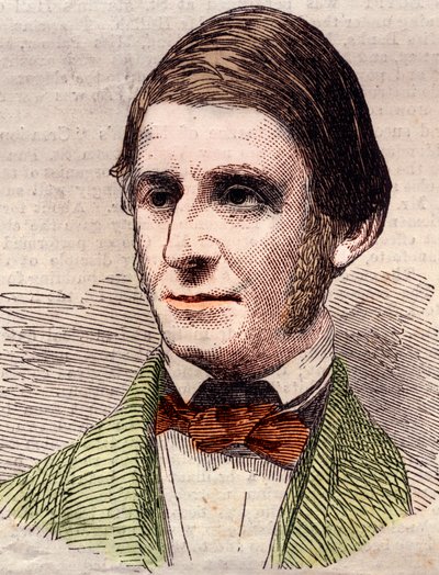 صورة لرالف والدو إمرسون (1803-1882) ، كاتب مقالات ، فيلسوف ، شاعر أمريكي. نقش في "" أخبار لندن المصورة "بتاريخ ٢٠ مارس ١٨٥٨. بواسطة فنان غير معروف
