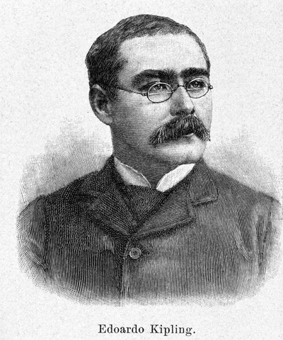 صورة لروديارد كيبلينج (1865-1936) ، روائي وشاعر بريطاني ، نقش القرن التاسع عشر. بواسطة فنان غير معروف