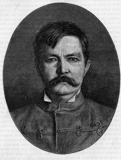 صورة للسير هنري مورتون ستانلي ، اسم مستعار لجون رولاندز (1841-1904) ، مستكشف وصحفي بريطاني. نقش في "" Le Journal de la jeunesse "" بواسطة فنان غير معروف