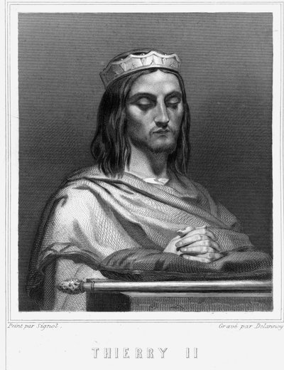 صورة لتيري الثاني (؟ - 613) ، ملك بورغوندي وأوستراسي - في "Histoire des Français" بواسطة Lavallée ، نقش ، sd. بواسطة فنان غير معروف