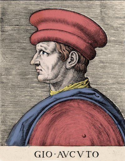 صورة للمرتزق الإنجليزي وكوندوتيير جون هوكوود (جان هوكود أو جيوفاني أكوتو) (1320-1394) Xylography من القرن السادس عشر بواسطة فنان غير معروف