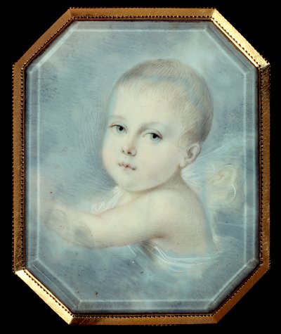 صورة لملك روما بيب (1811-1832) ، ابن الإمبراطور نابليون الأول (1769-1821) ونابليون الثاني المستقبلي. ميدالية مثمنة مجهولة من القرن التاسع عشر. ألوان مائية تحت الزجاج. باريس ، Musee De La Legion d'Honneur بواسطة فنان غير معروف
