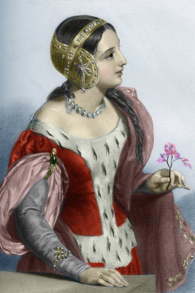 صورة لملكة إنجلترا إيزابيل من فرنسا (إيزابيلا من فرنسا) (1295-1358) ، قرينة الملكة للملك إدوارد الأول). القرن التاسع عشر (النقش) بواسطة فنان غير معروف