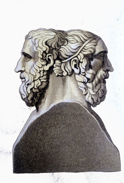 صور شخصية لهوميروس (القرن التاسع قبل الميلاد) وأرشيلوك (712 قبل الميلاد - 648 قبل الميلاد) ، الشعراء اليونانيون. بواسطة فنان غير معروف