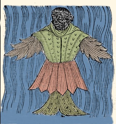 تمثيل لراهب البحر والأسماك الخيالية والوحش البحري. نقش من "Prodigiorum ac ostentorumronicon" بقلم كونراد ليكوستينس (كونراد وولفارت بواسطة فنان غير معروف