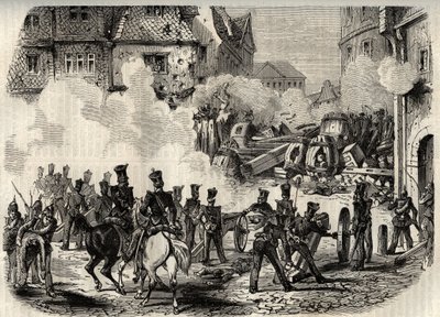 الثورات 1848-1849 ، ألمانيا ، فرانكفورت - اقتحام القوات حاجزًا في فرانكفورت ، ألمانيا ، في 18 سبتمبر بواسطة فنان غير معروف