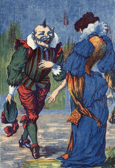 ريكيت يقدم نفسه للأميرة مرة أخرى. رسم توضيحي لـ "Riquet a la houppe" ، قصة للكاتب الفرنسي شارل بيرولت (1628-1703). توضيح مجهول. الصور مارسيل فاني ، جارفيل نانسي ، بدون تاريخ (أواخر القرن التاسع عشر). بواسطة فنان غير معروف