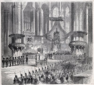 Risorgimento - الاحتفال بعيد Te Deum في كاتدرائية ميلانو بحضور ملوك إيطاليا وفرنسا بواسطة فنان غير معروف