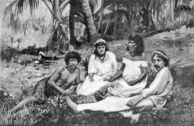 روبرت لويس ستيفنسون (1850 - 1894) مع زوجته في ساموا حيث نُشر مكان إقامته في Vailima. نقش حوالي 1890-1895. بواسطة فنان غير معروف