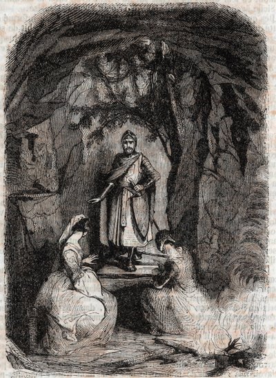 يرى رولاند إيزابيل في كهف - نقش من عام 1851 من "" Furious Roland "(أورلاندو فوريوسو) (القرن السادس عشر) لودوفيكو أريوستو ، المعروف باسم Ariosta - طبعة مترجمة من الإيطالية بواسطة Count of Tressan ونشرها Gustave Harvard 1851 بواسطة فنان غير معروف